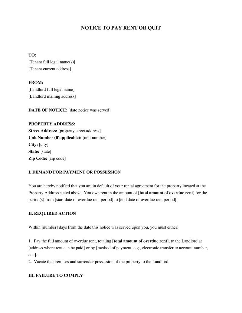 Pay or Vacate Notice Preview