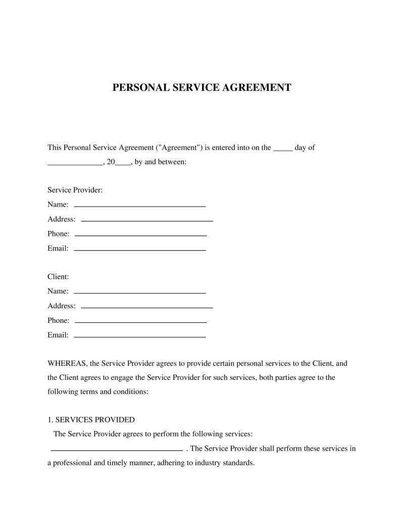 Personal Service Agreement Preview