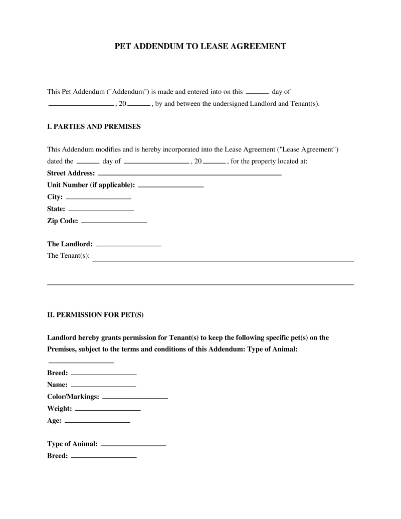 Pet Addendum preview
