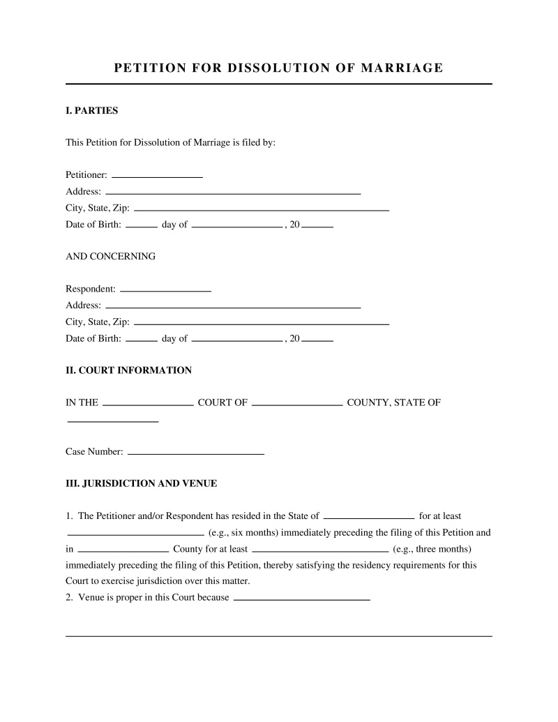 Petition for Dissolution of Marriage Preview