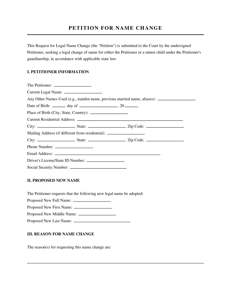 Petition for Name Change Preview