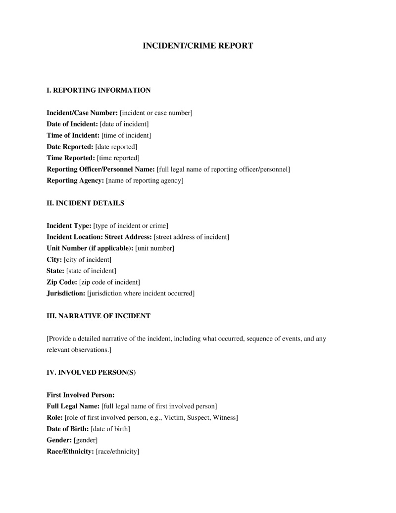 Police Report Template Preview