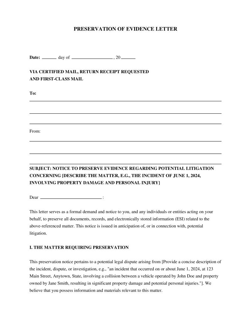 Preservation of Evidence Letter Preview