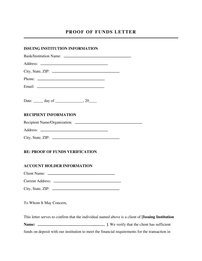 Proof of Funds Letter Preview