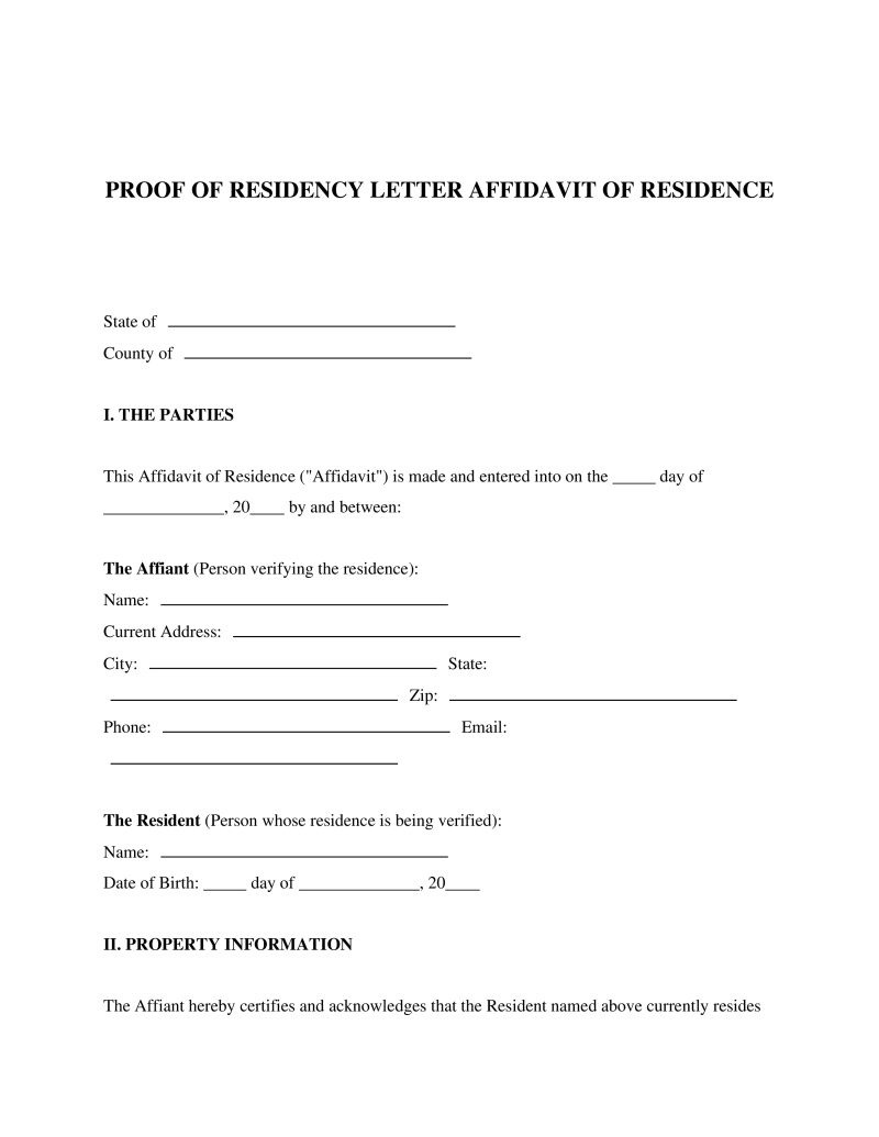Proof of Residency Letter (Affidavit of Residence) Preview