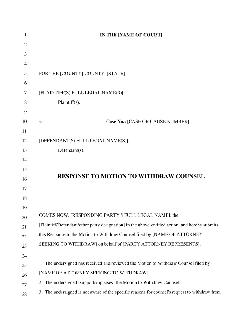 Response to Motion to Withdraw Counsel Preview