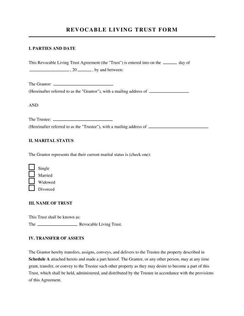 Revocable Living Trust Form