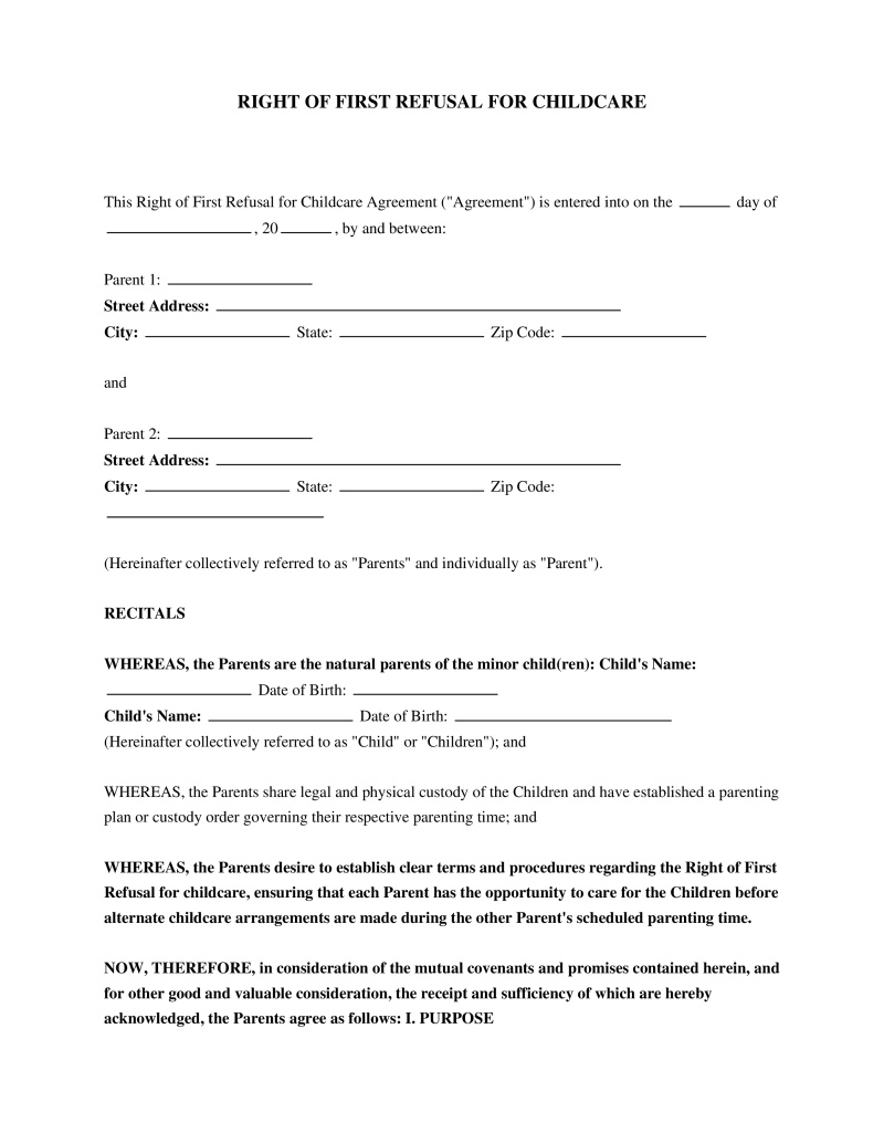 Right of First Refusal Agreement Parenting Preview