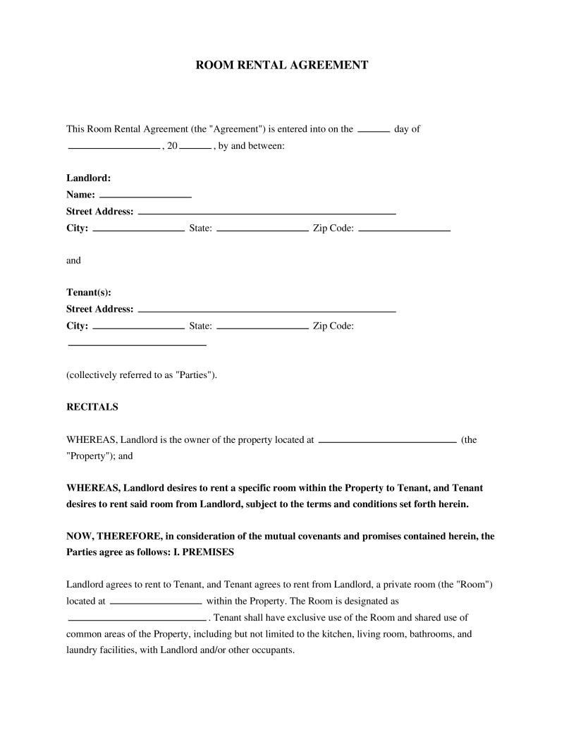 Room Rental Agreement Preview