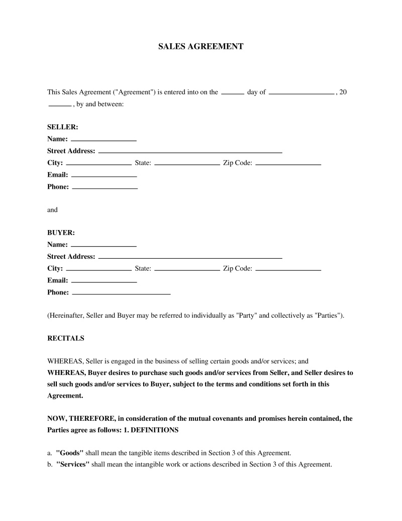 Sales Agreement Preview