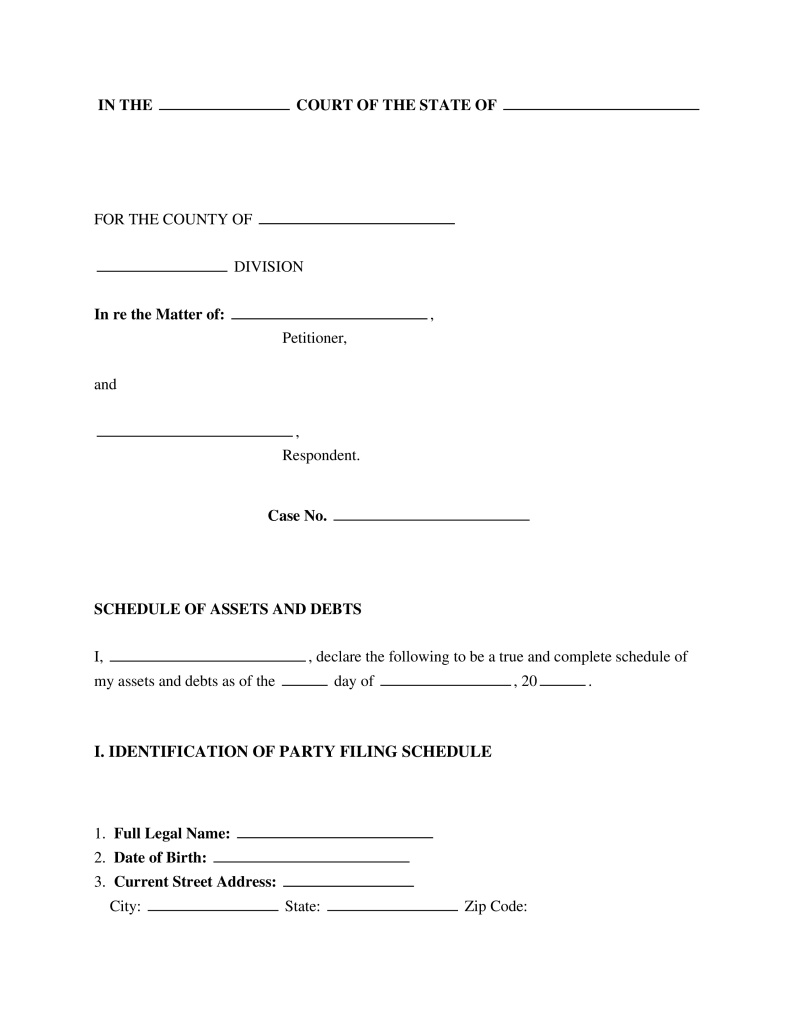 Schedule of Assets and Debts