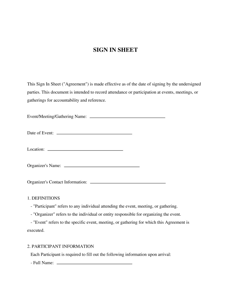 Sign In Sheet