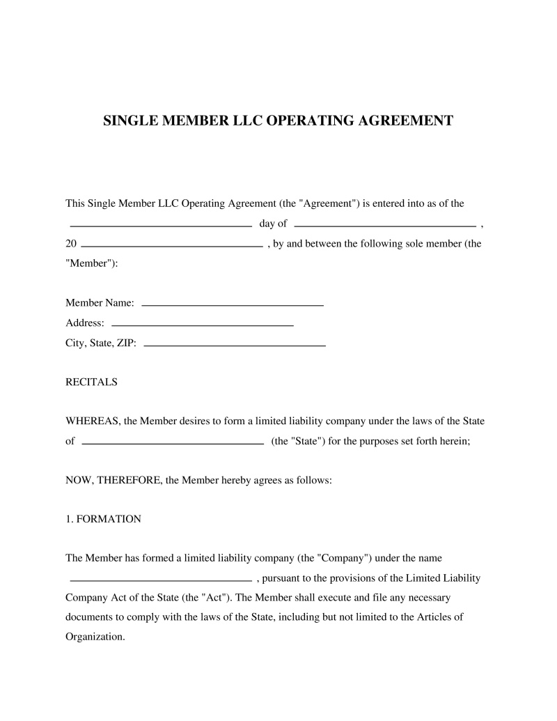 Single Member LLC Operating Agreement