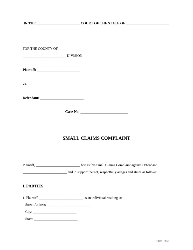 Small Claims Complaint preview
