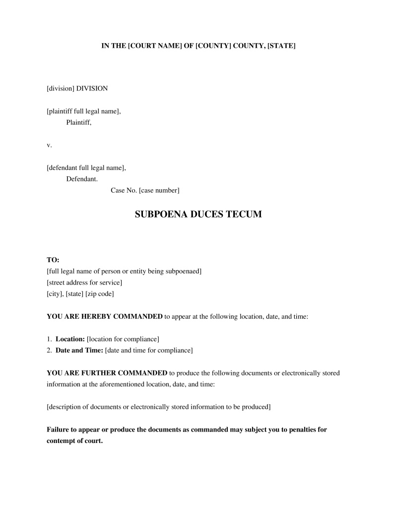 Subpoena Preview