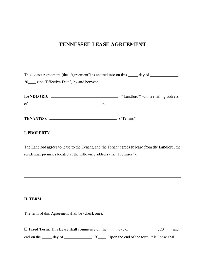 Tennessee Lease Agreement Preview
