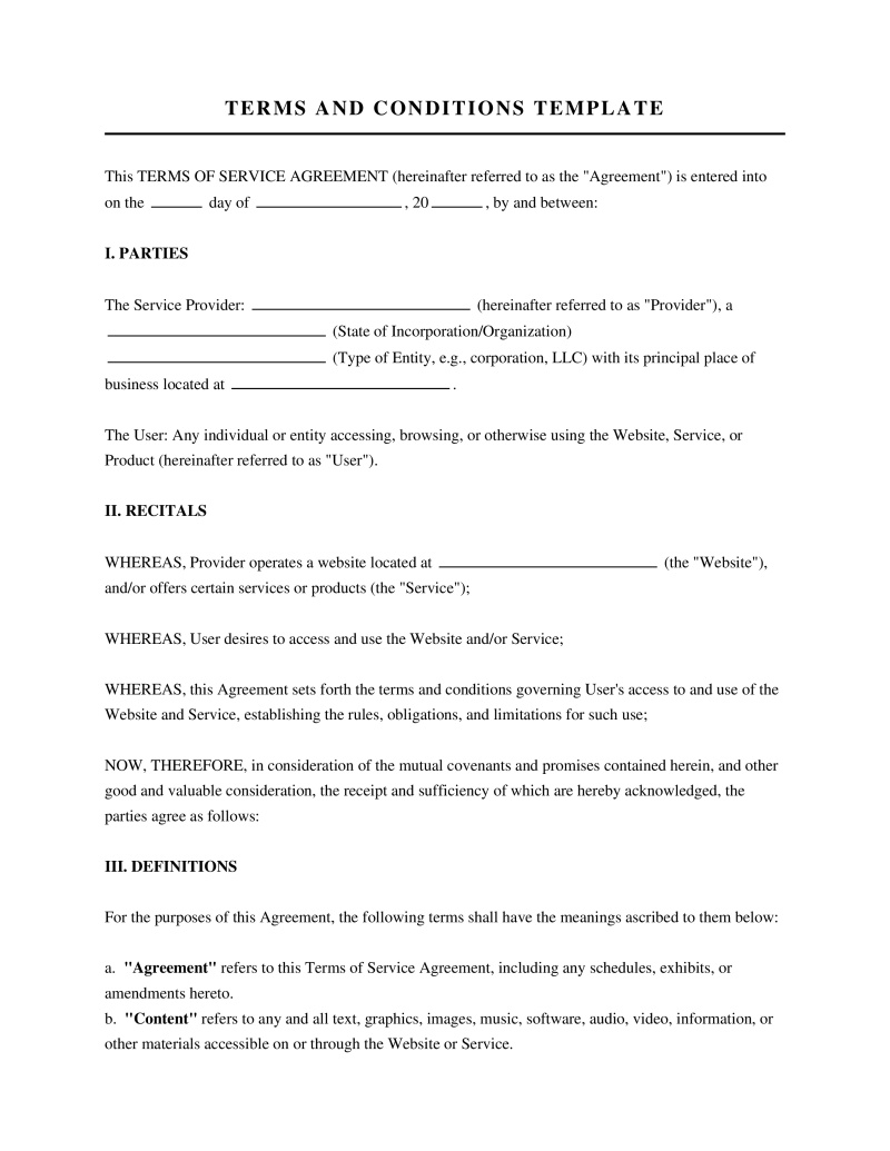 Terms and Conditions Template