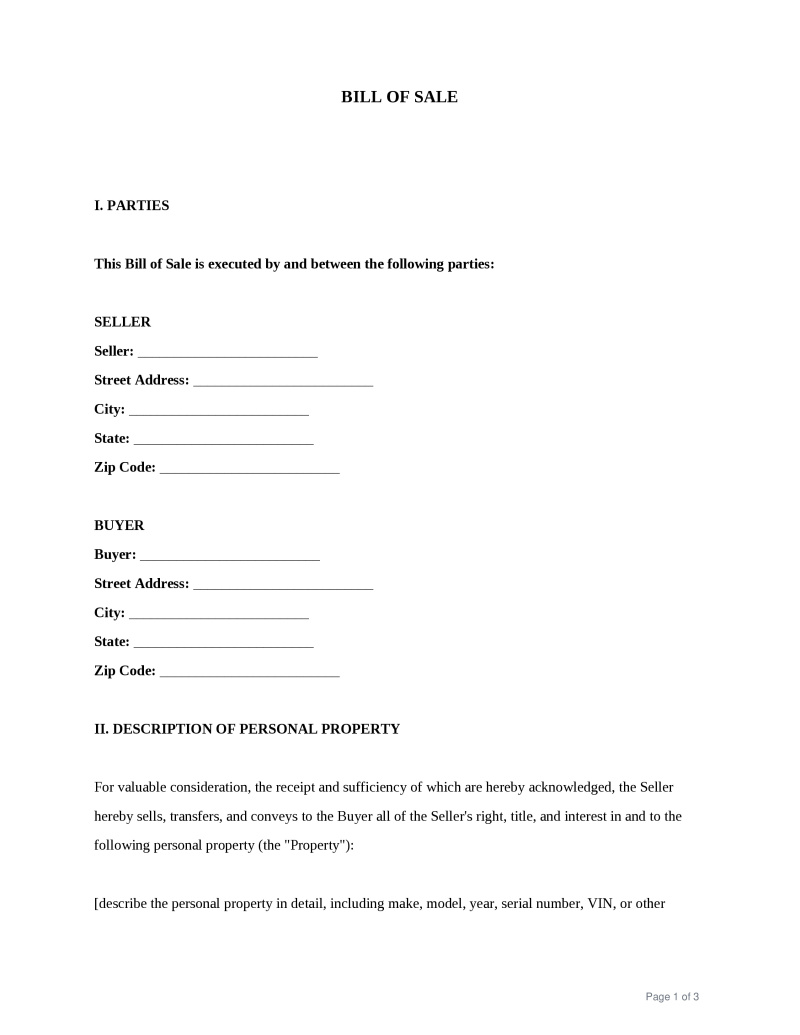 Texas Bill of Sale Preview