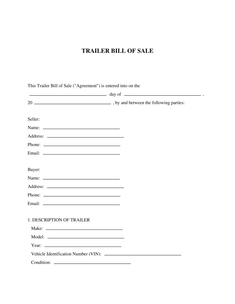Trailer Bill of Sale Preview