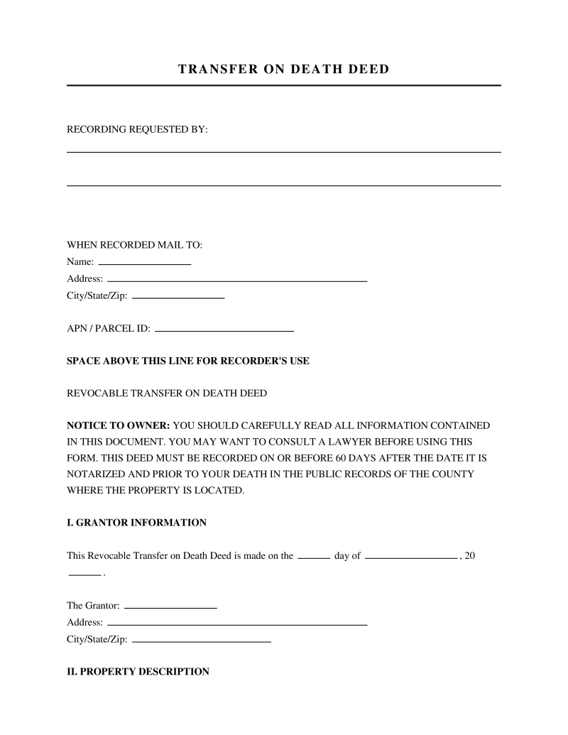 Transfer on Death (Beneficiary) Deed Form