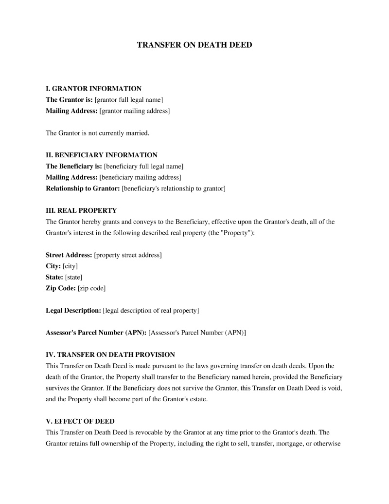 Transfer on Death (Beneficiary) Deed Preview