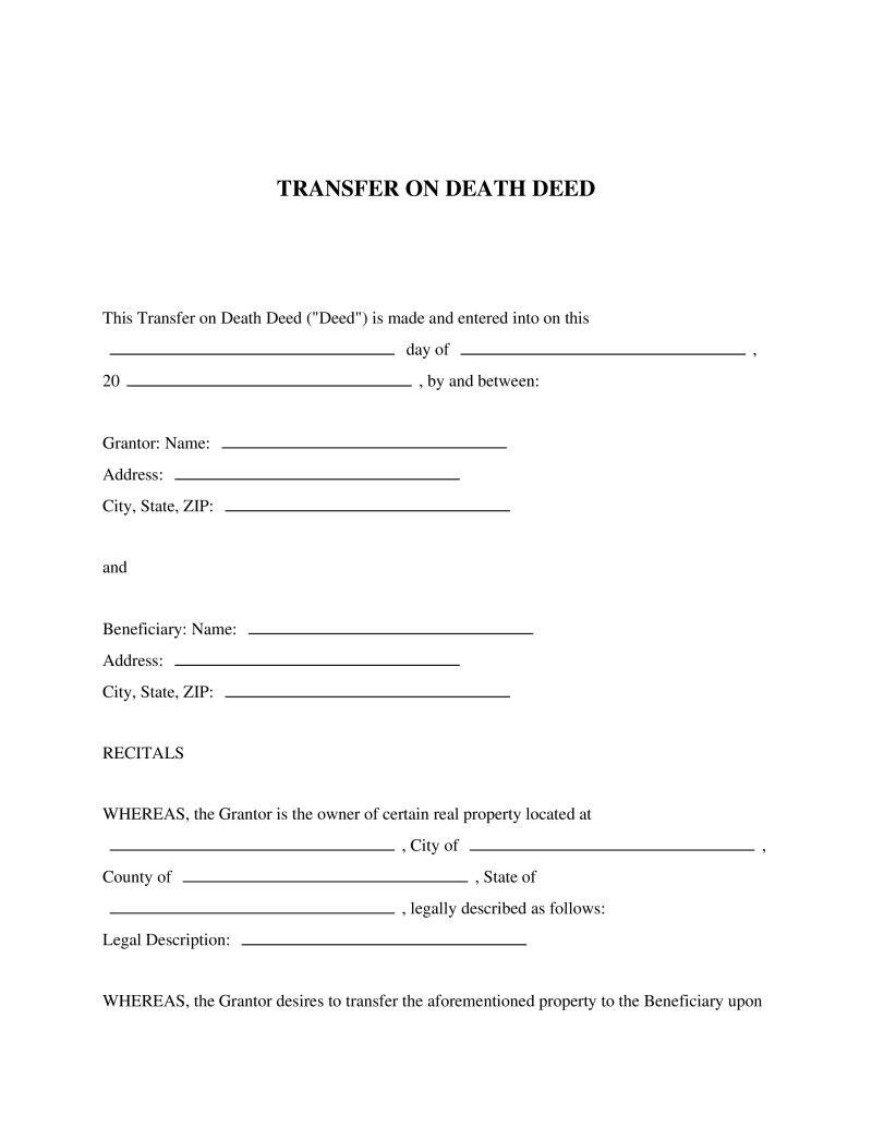 Transfer on Death (Beneficiary) Deed Form Preview