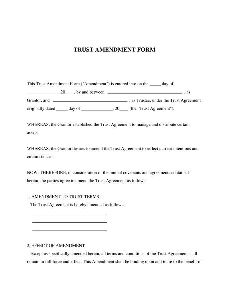 Trust Amendment Form Preview