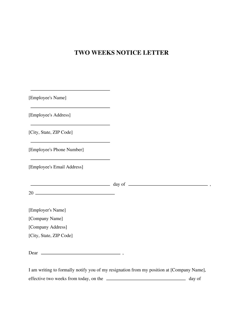 Two Weeks Notice Letter