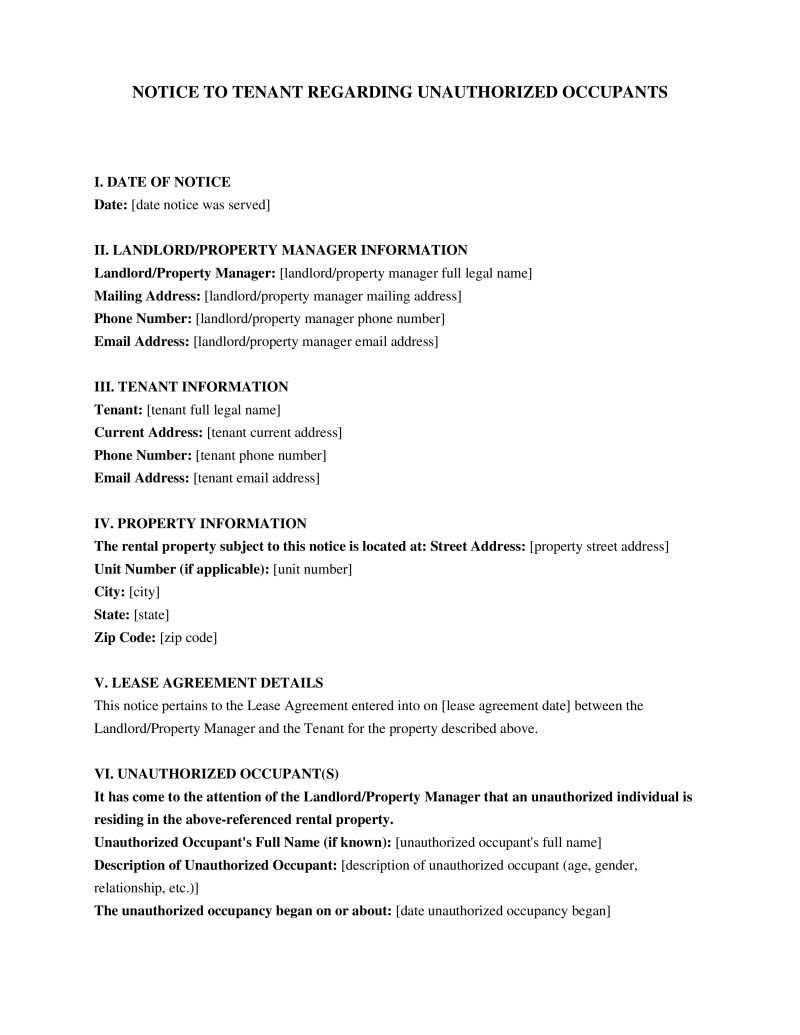 Unauthorized Tenants Notice Preview