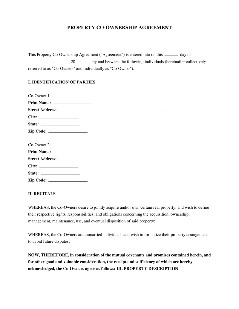 Unmarried Couple Property Agreement Template Preview