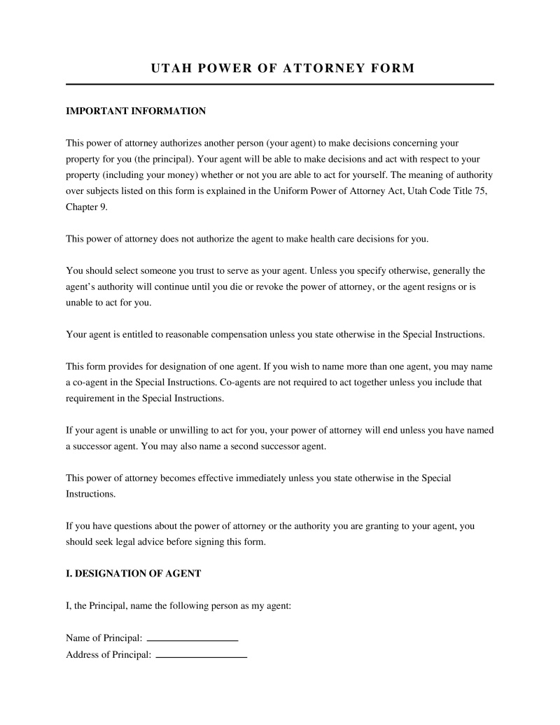 Utah Power of Attorney Form