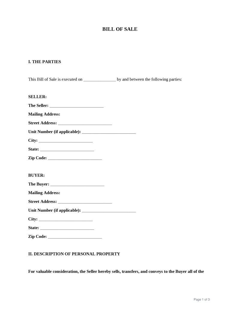 Vermont Bill of Sale Preview