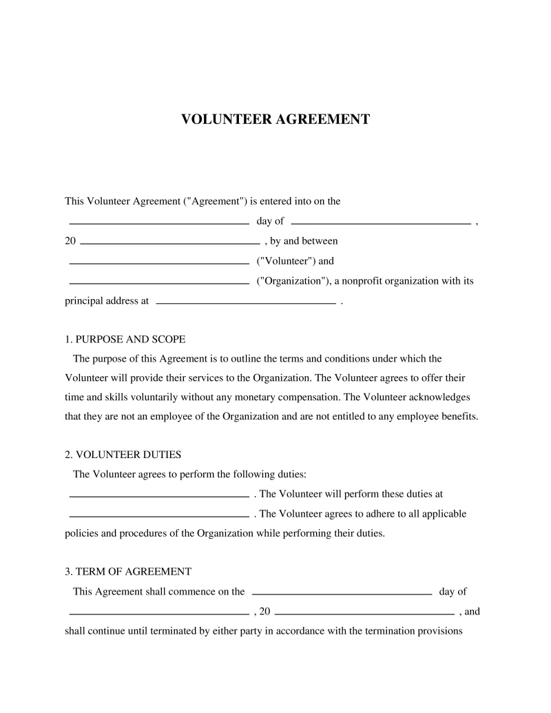 Volunteer Agreement Preview