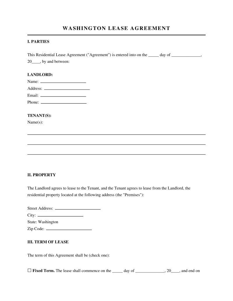 Washington Lease Agreement Preview