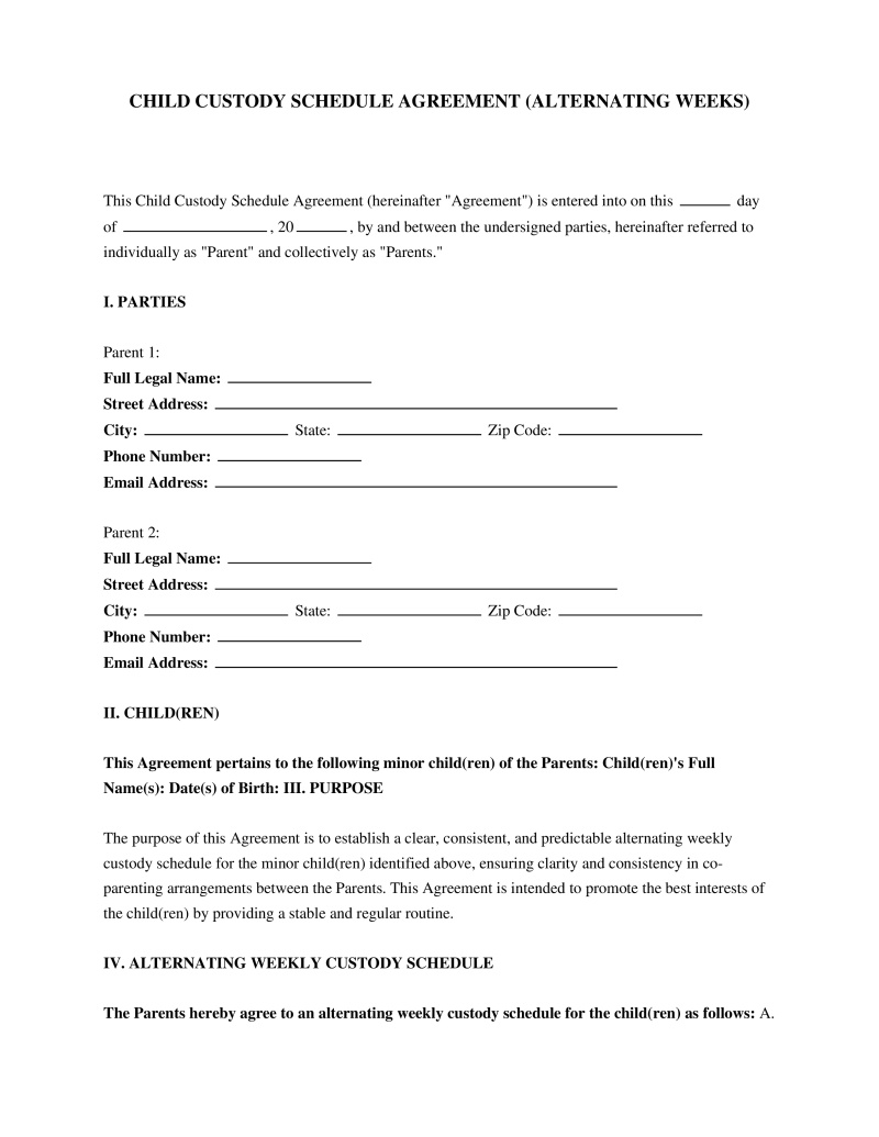 Week on Week Off Schedule Template