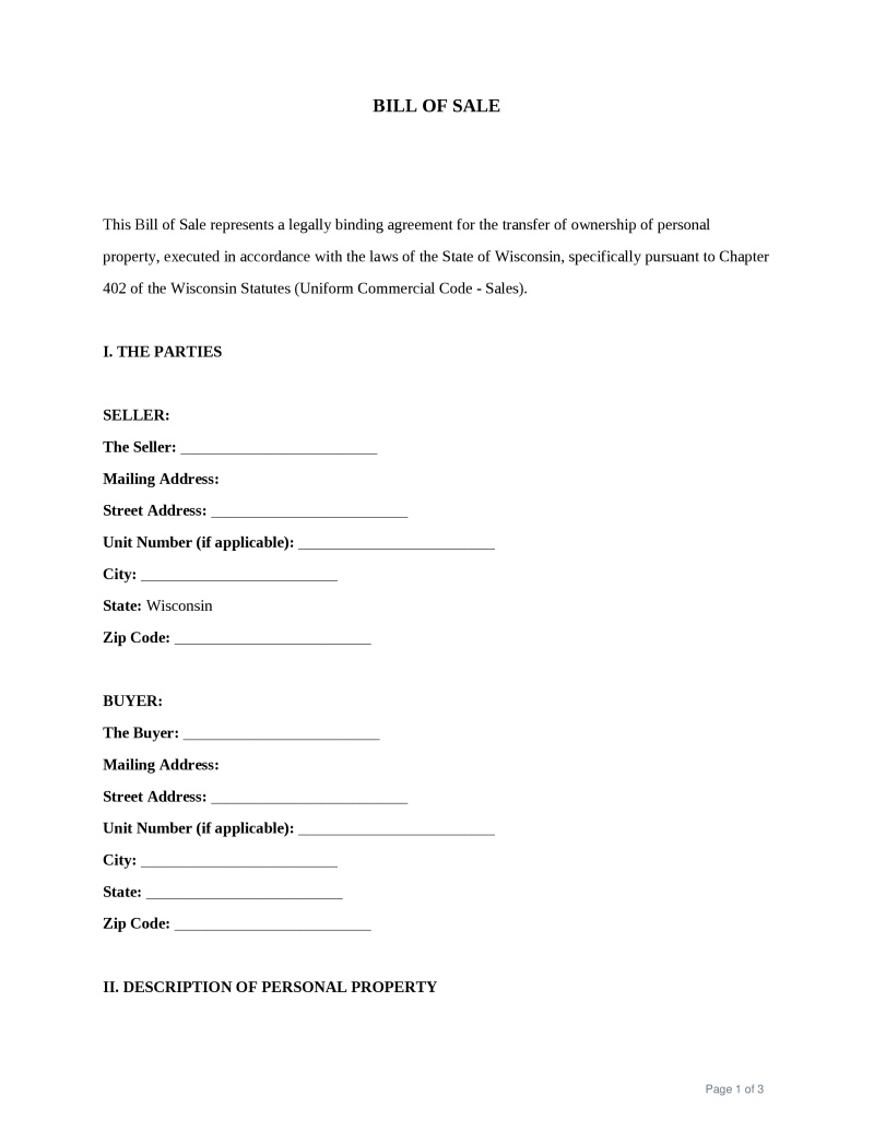 Wisconsin Bill of Sale Preview