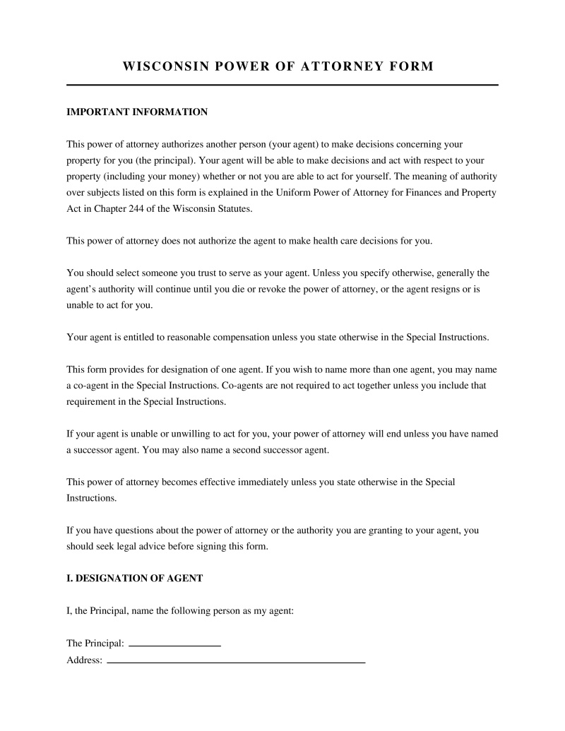 Wisconsin Power of Attorney Form Preview
