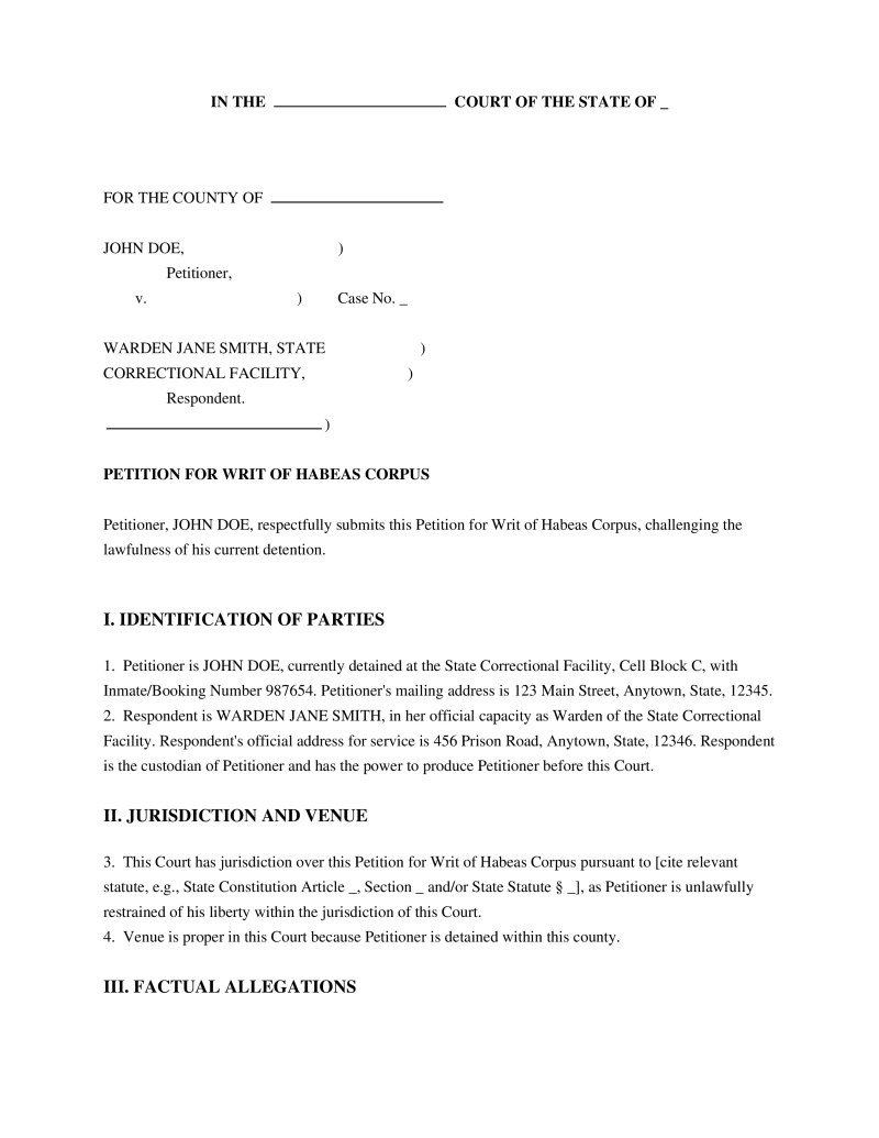 Writ Of Habeas Corpus Preview