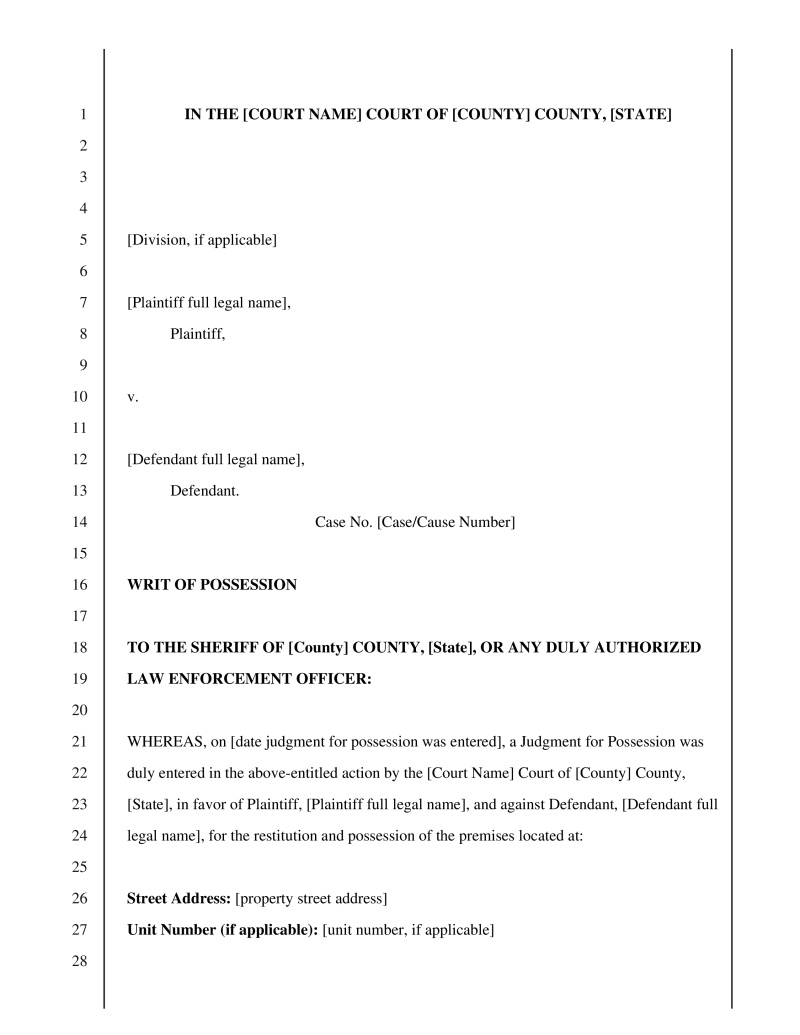 Writ of Possession Preview