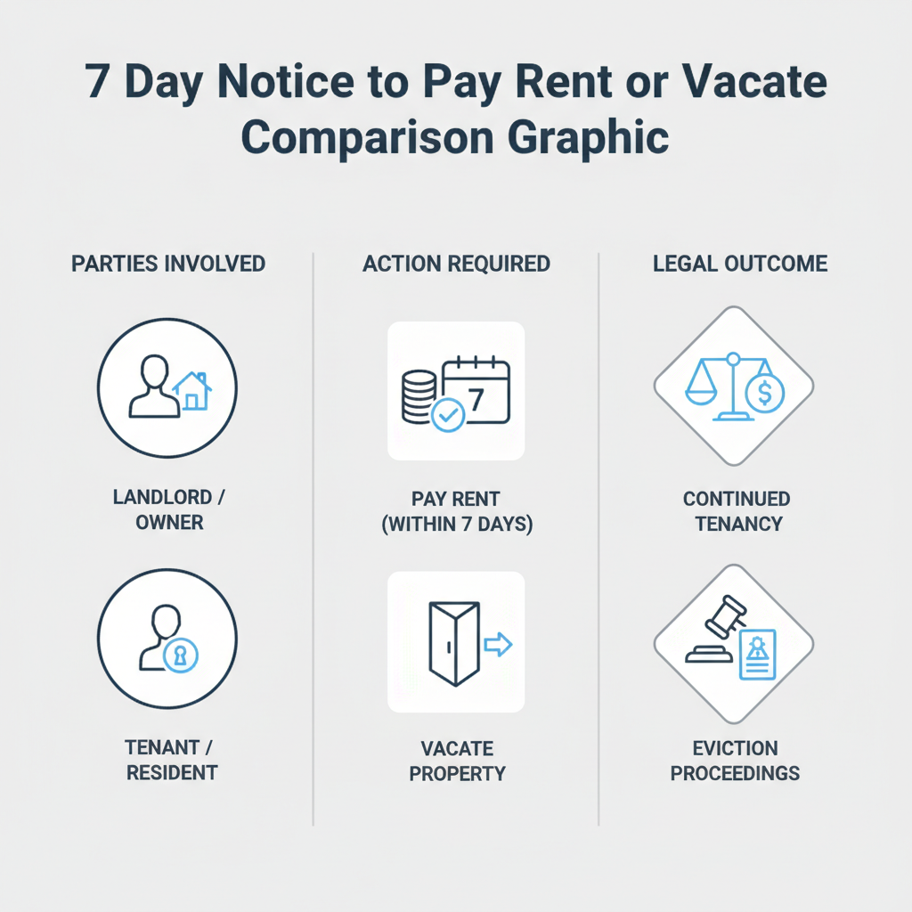 Comparison graphic explaining concepts related to a 7 Day Notice to Pay Rent or Vacate.