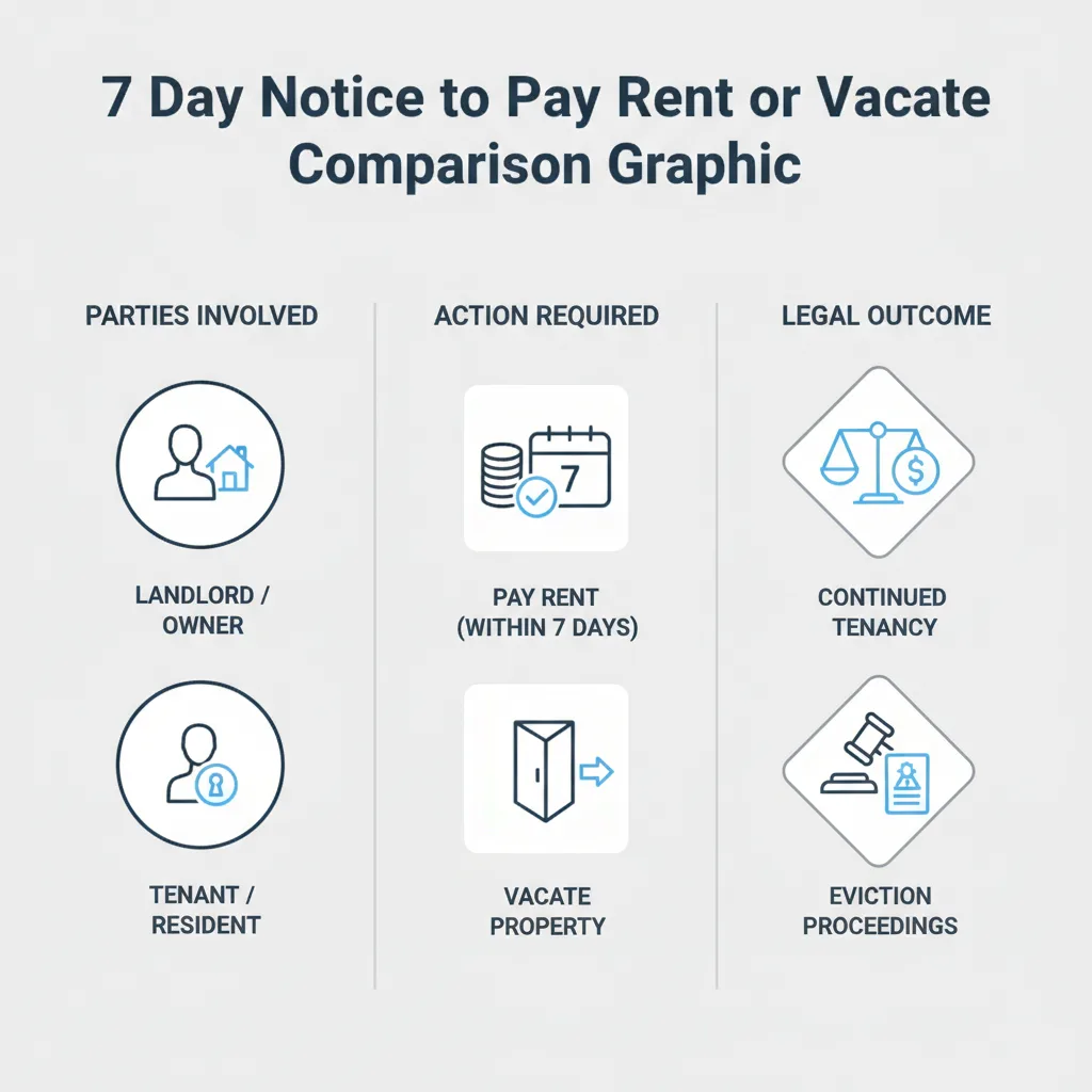 Comparison graphic explaining concepts related to a 7 Day Notice to Pay Rent or Vacate.