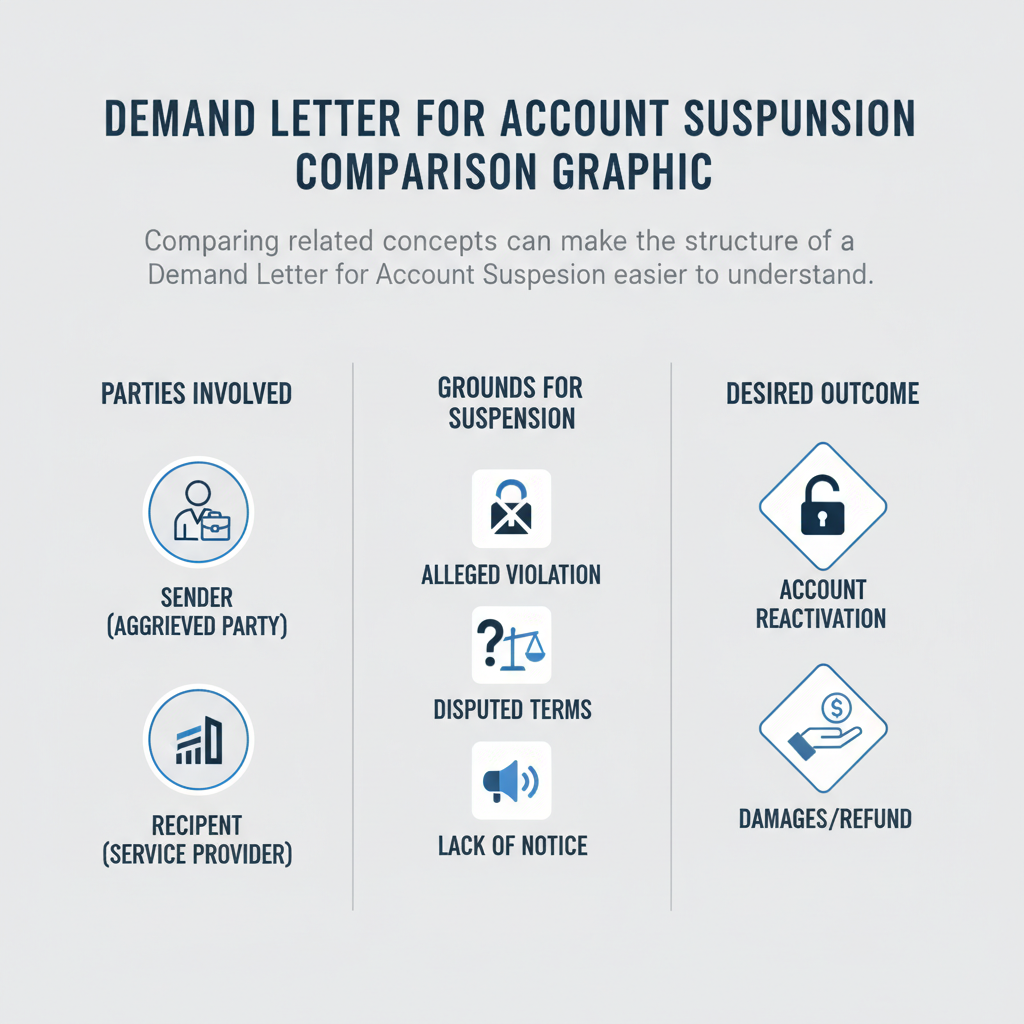 Comparison graphic explaining concepts related to a Demand Letter for Account Suspension.
