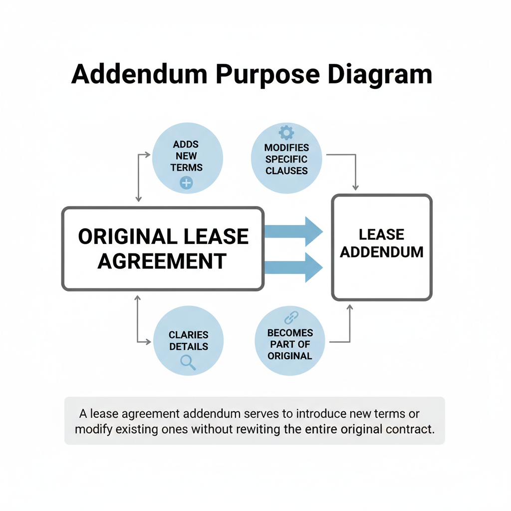 Diagram showing how a lease addendum adds or modifies terms to an original lease agreement.