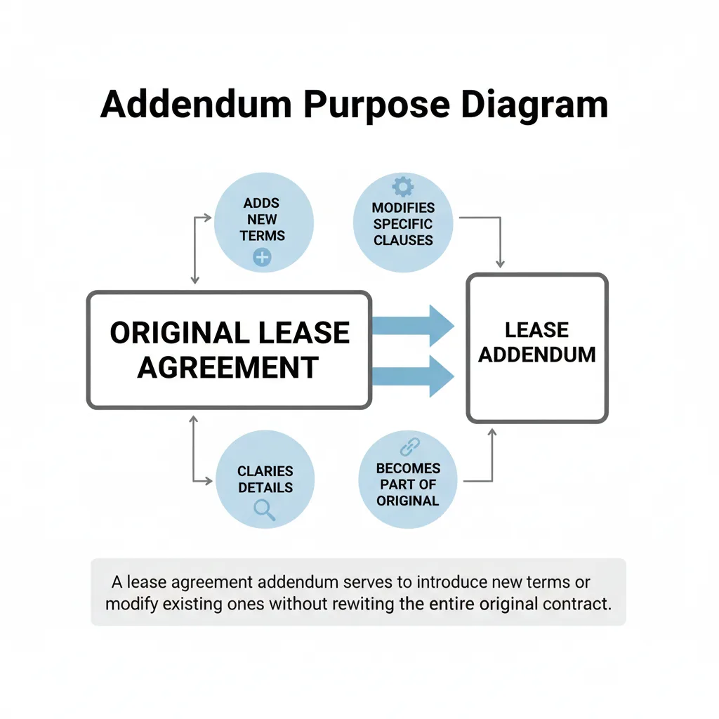 Diagram showing how a lease addendum adds or modifies terms to an original lease agreement.
