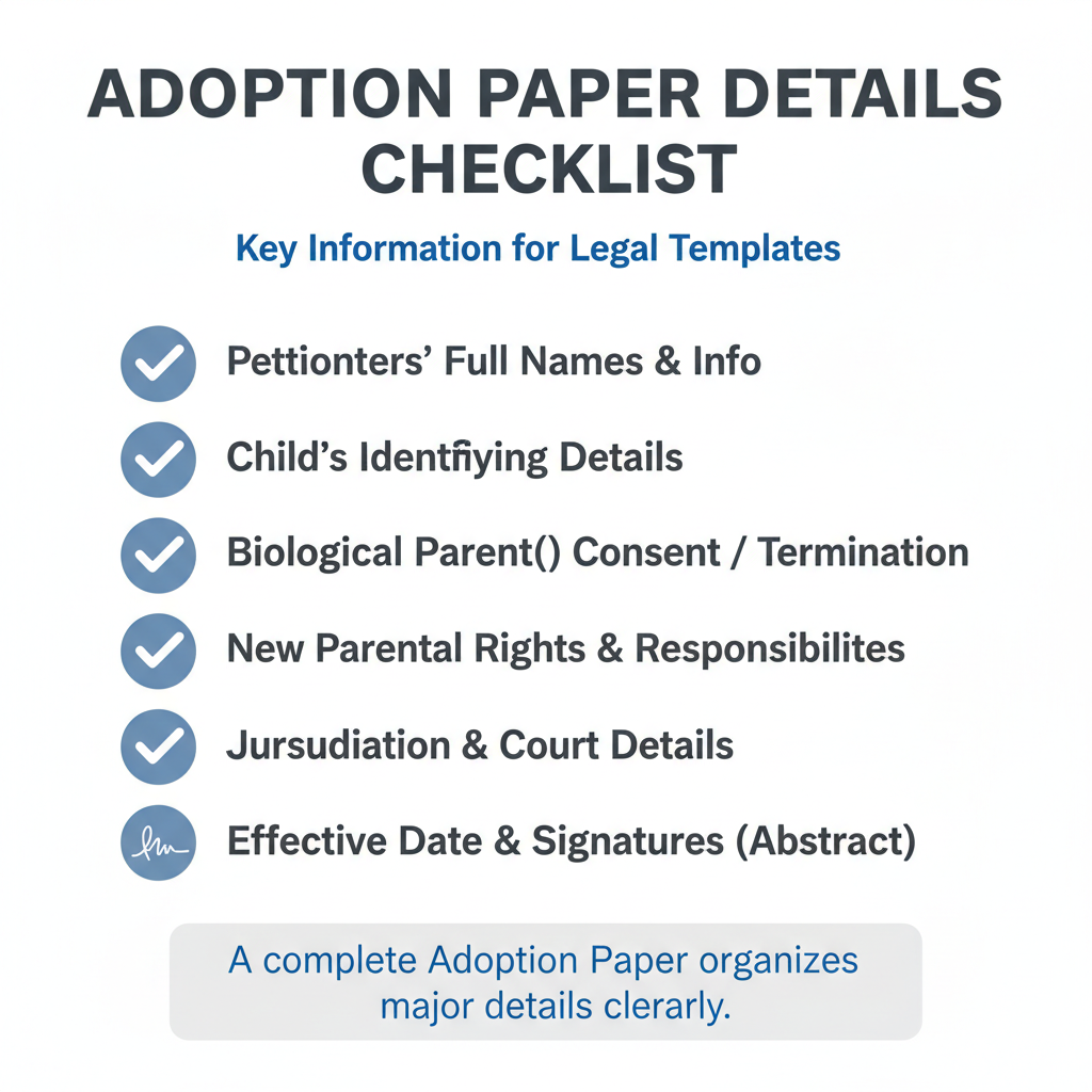 Checklist of details commonly addressed in a Adoption Paper.