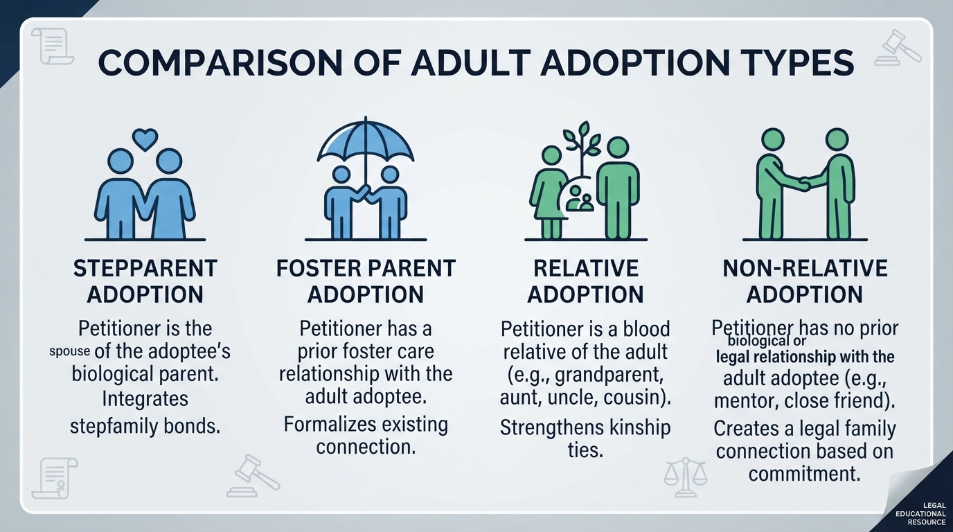 Comparison graphic showing the different types of adult adoption petitions.
