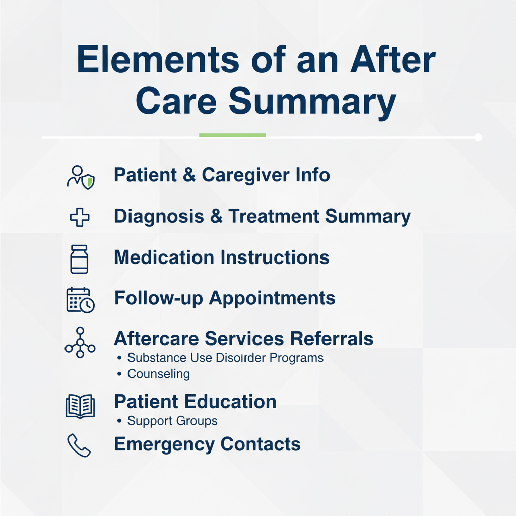 Checklist showing the key components typically found in an After Care Summary document.