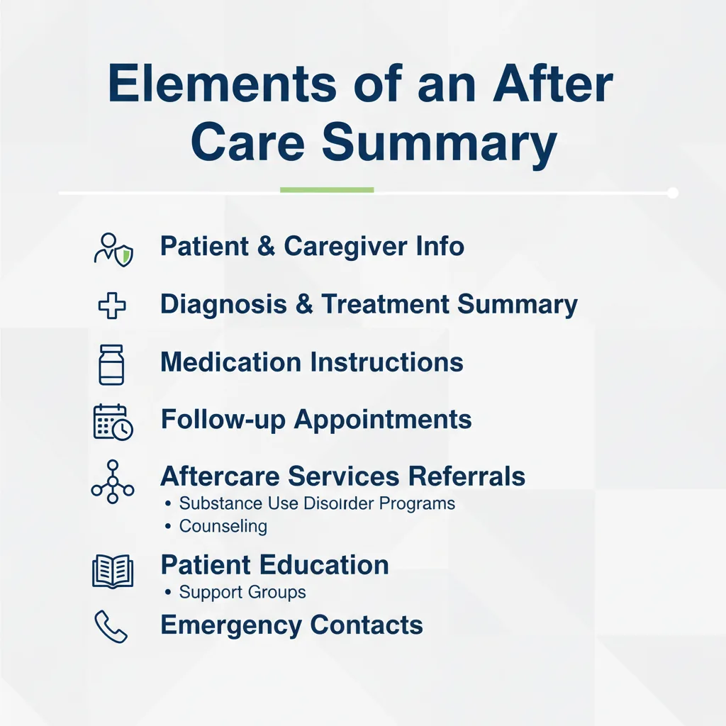 Checklist showing the key components typically found in an After Care Summary document.