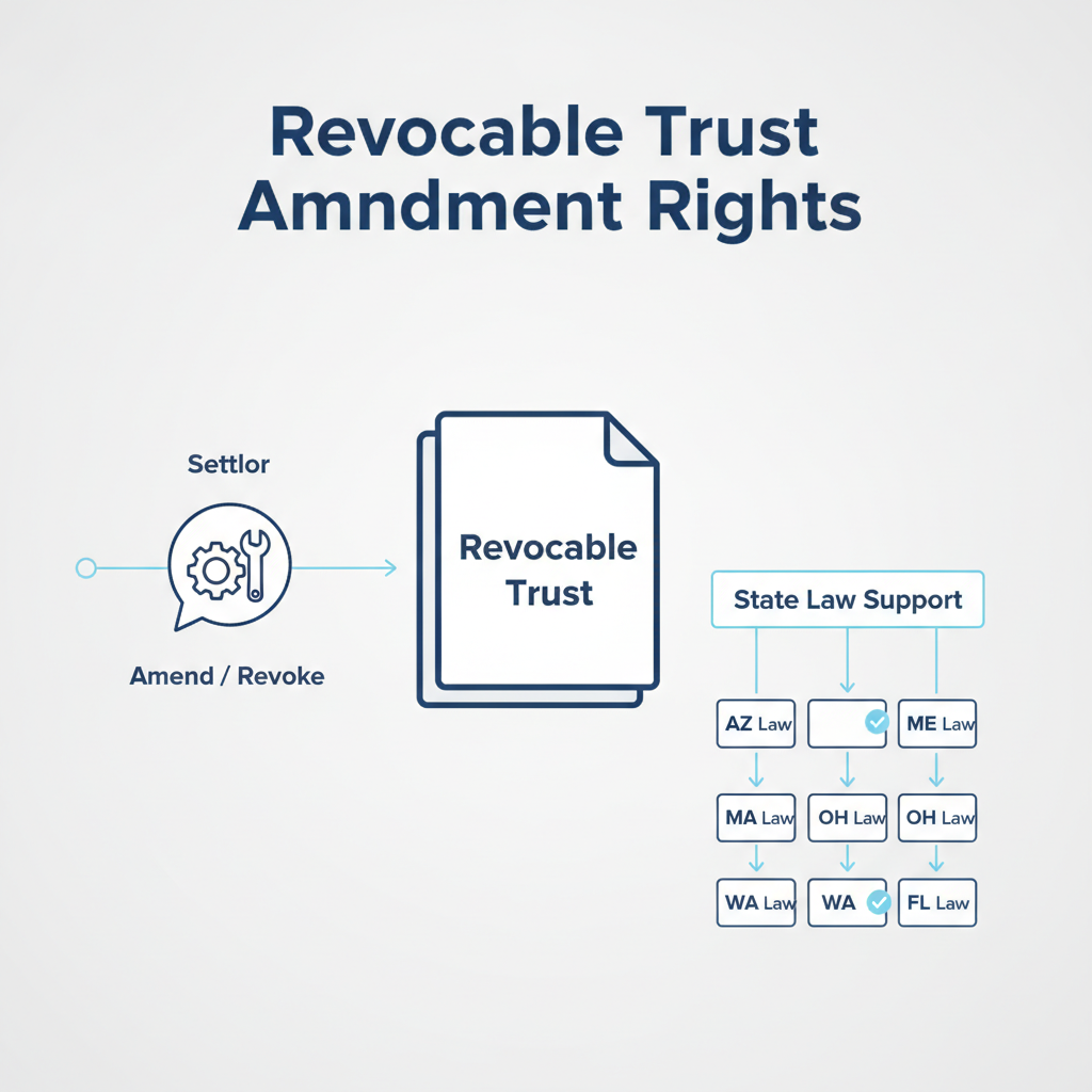 Diagram showing a settlor's right to amend a revocable trust, with state law support.