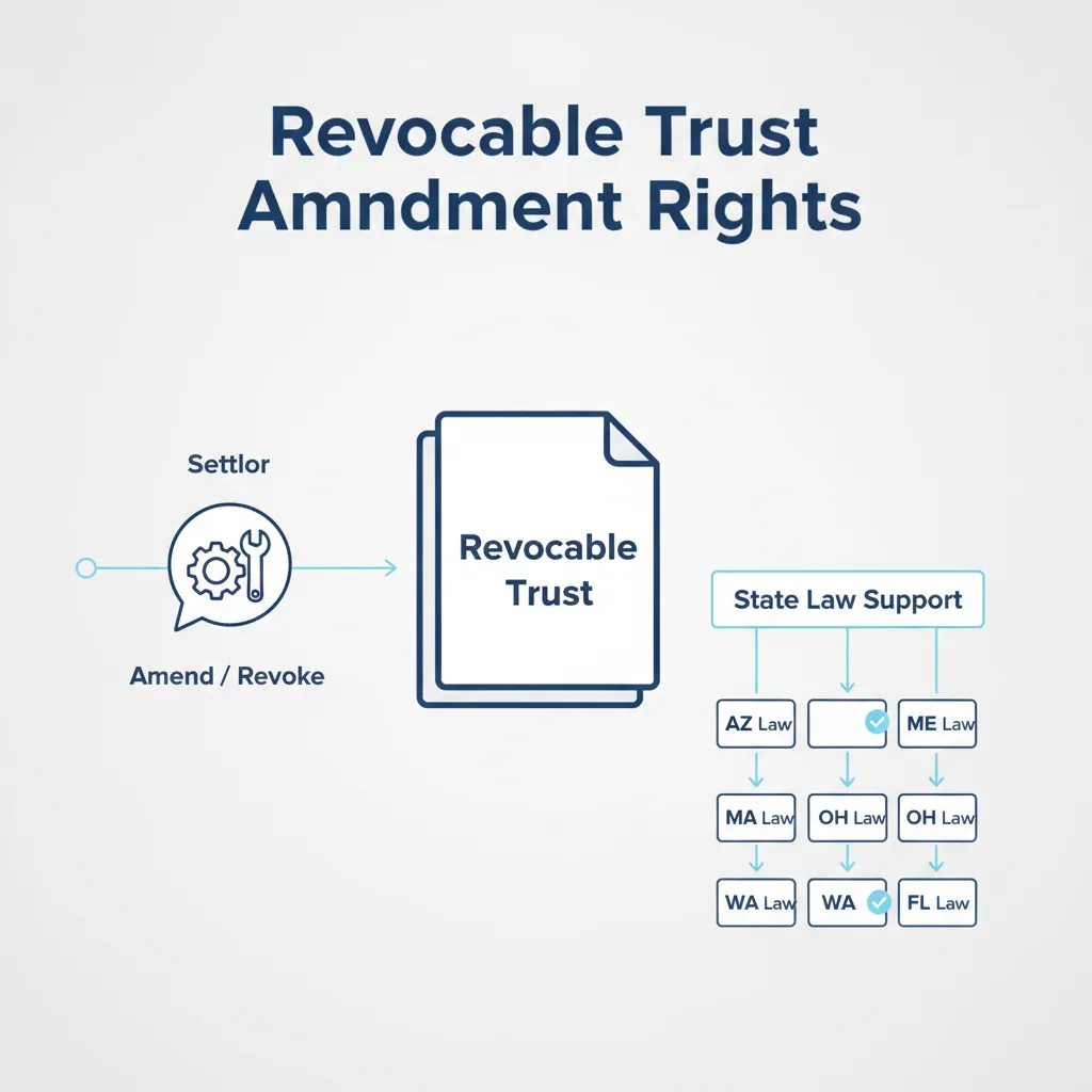 Diagram showing a settlor's right to amend a revocable trust, with state law support.